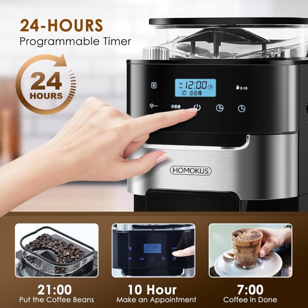 HOMOKUS Cafeteira 10 xícaras com Moedor, Tela Sensível ao To... - Image 4