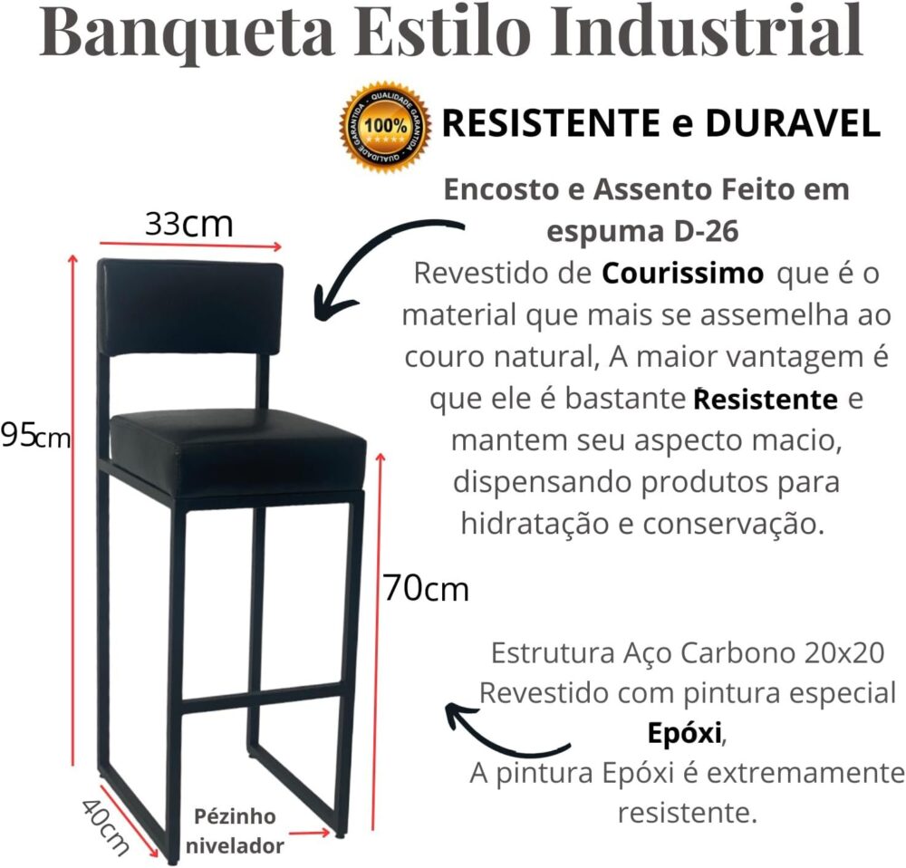 Banqueta para balcão de cozinha de Ferro Estofada em Couro S... - Image 3