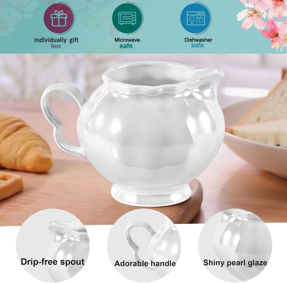 Pequeno creme de cerâmica esmaltado pérola com alça fácil de... - Image 2