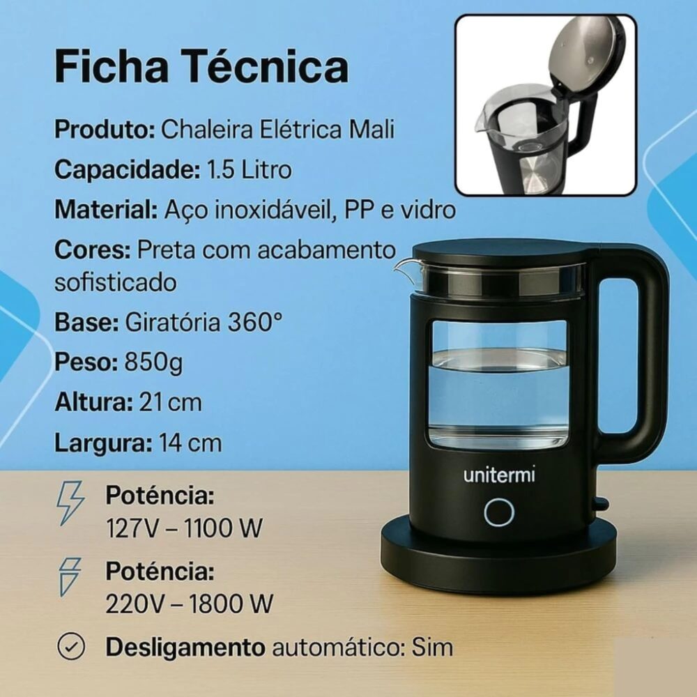 Jarra Chaleira Elétrica 1,5 Litros 127V ou 220V - Feita em V... - Image 4
