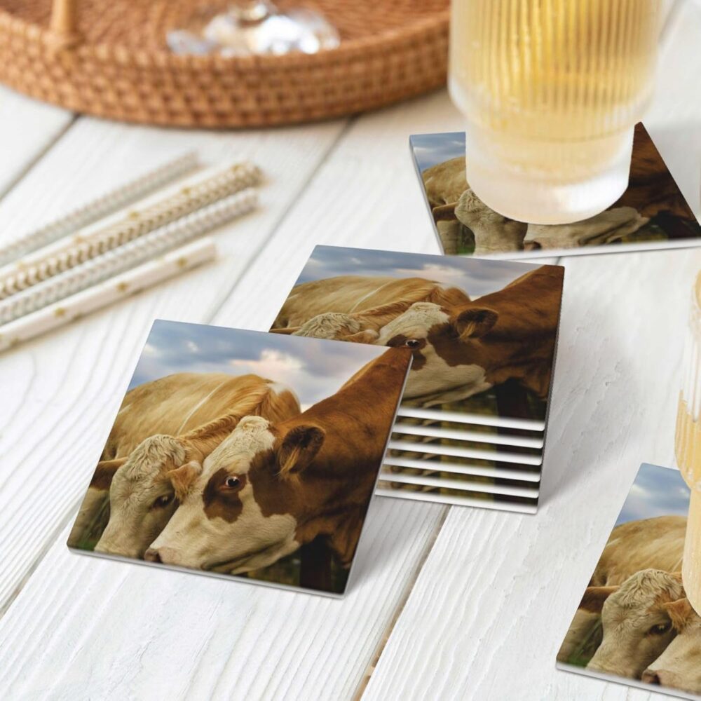 Conjunto de 6 porta-copos de cerâmica com estampa de vaca le... - Image 8