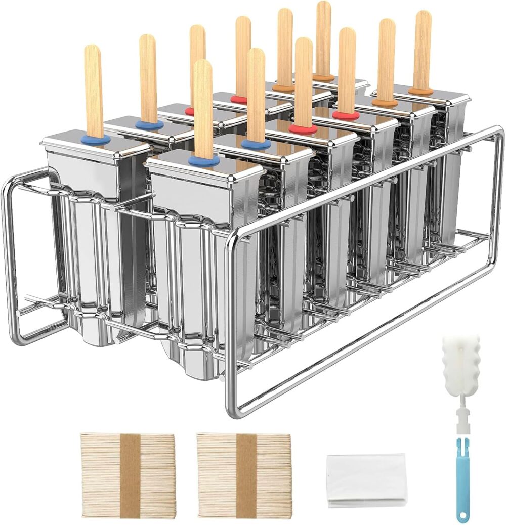 TOCCOOL Pacote com 12 moldes de picolé de aço inoxidável, mo...
