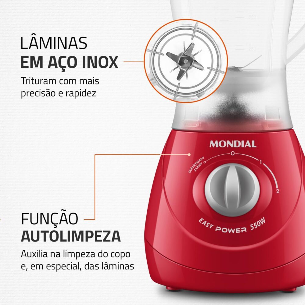 Liquidificador Easy Power, Mondial, Vermelho, 550W, 110V - L... - Image 5