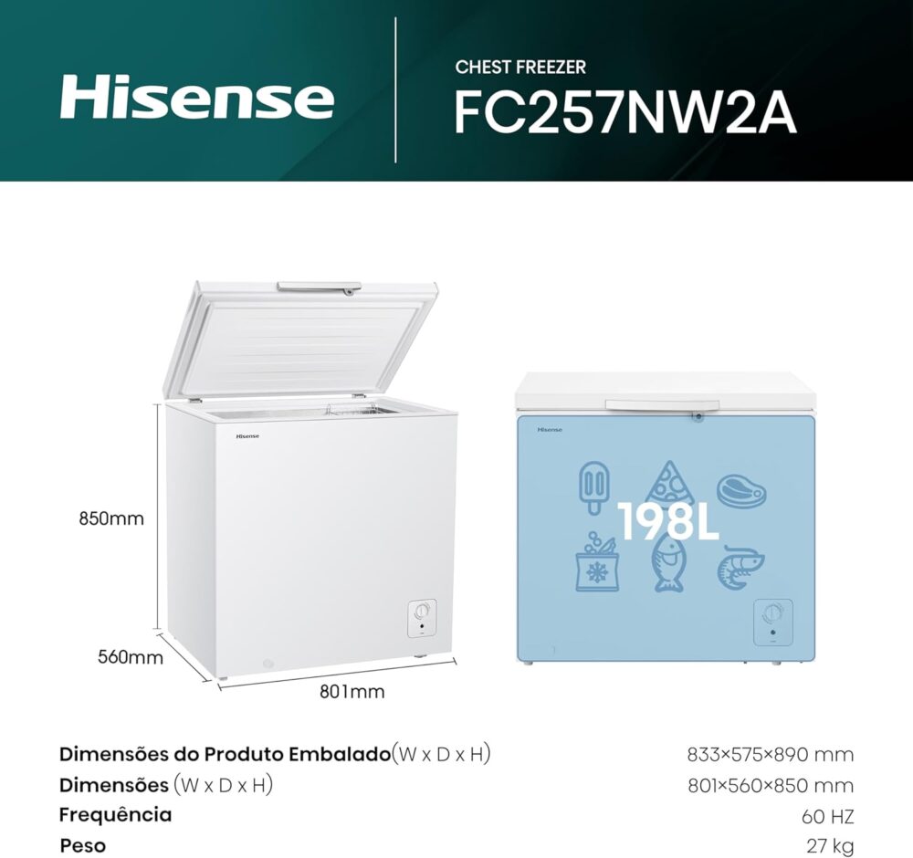 Freezer Horizontal Hisense 198 Litros Tripla Ação Branco FC2... - Image 2