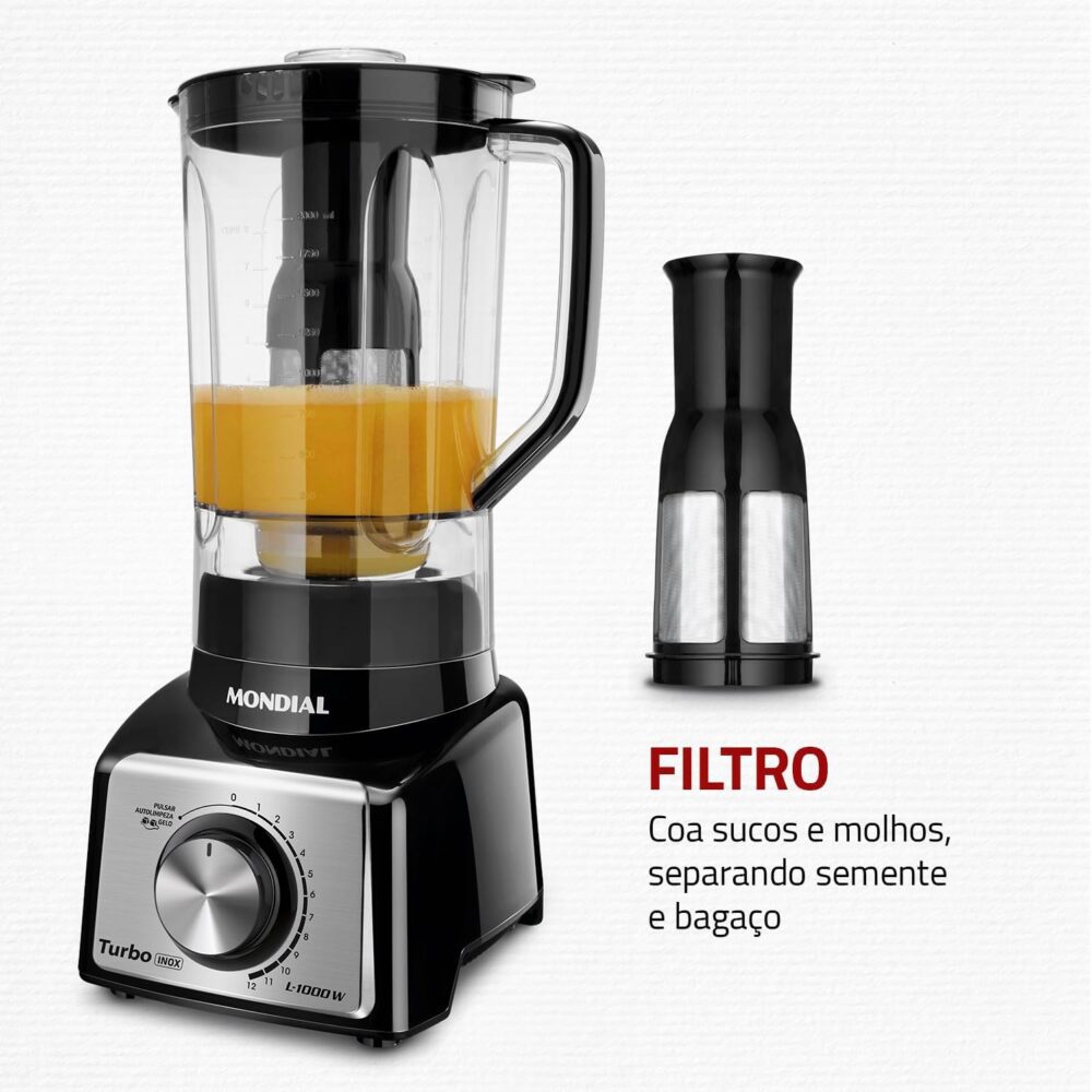 Liquidificador Turbo, Mondial, Preto/Inox, 1000W, 220V - L-1... - Image 4