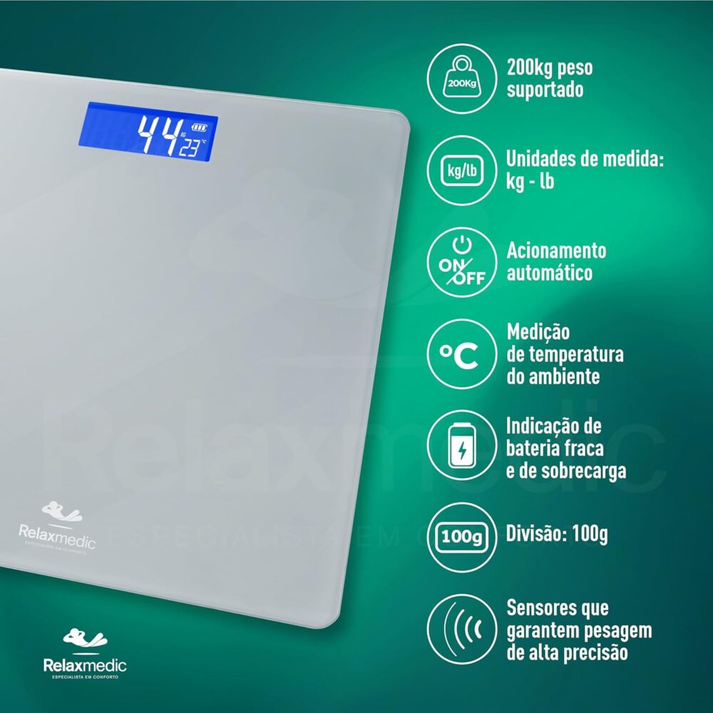 Balança Corporal Digital De Precisão Infit 200kg Relaxmedic - Image 3