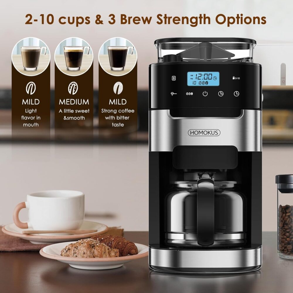 HOMOKUS Cafeteira 10 xícaras com Moedor, Tela Sensível ao To... - Image 6