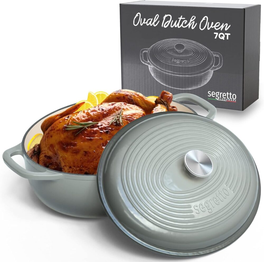 Segretto Cookware Forno holandês oval esmaltado de ferro fun...