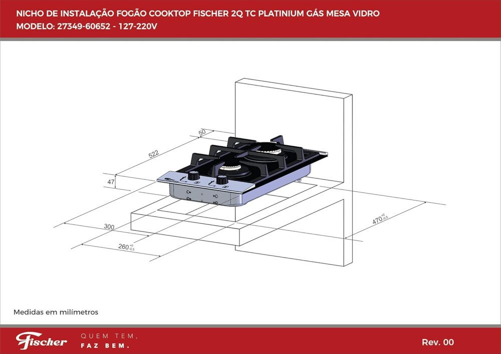 FISCHER COOKTOP À GÁS 2 BOCAS PLATINUM MESA VIDRO PRETO BIVO... - Image 3