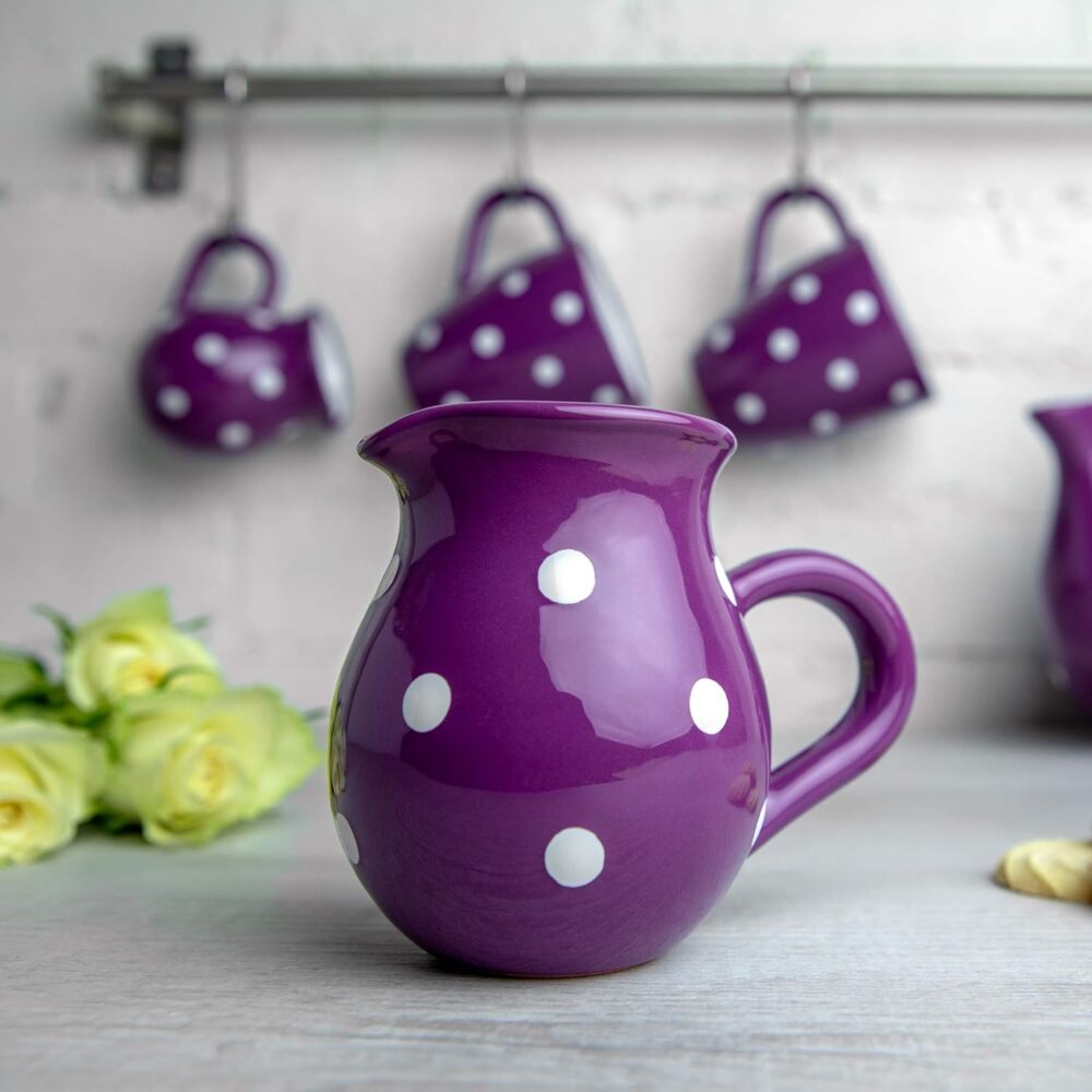 Creme de cerâmica feito à mão roxo e branco, jarro de leite,... - Image 3