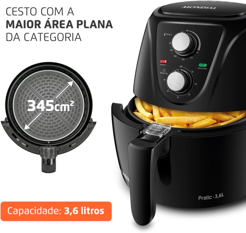 Fritadeira Sem Óleo Air Fryer Pratic 3,6L, Mondial, Preto, 1... | É bom mesmo? Descubra antes de comprar - Image 2