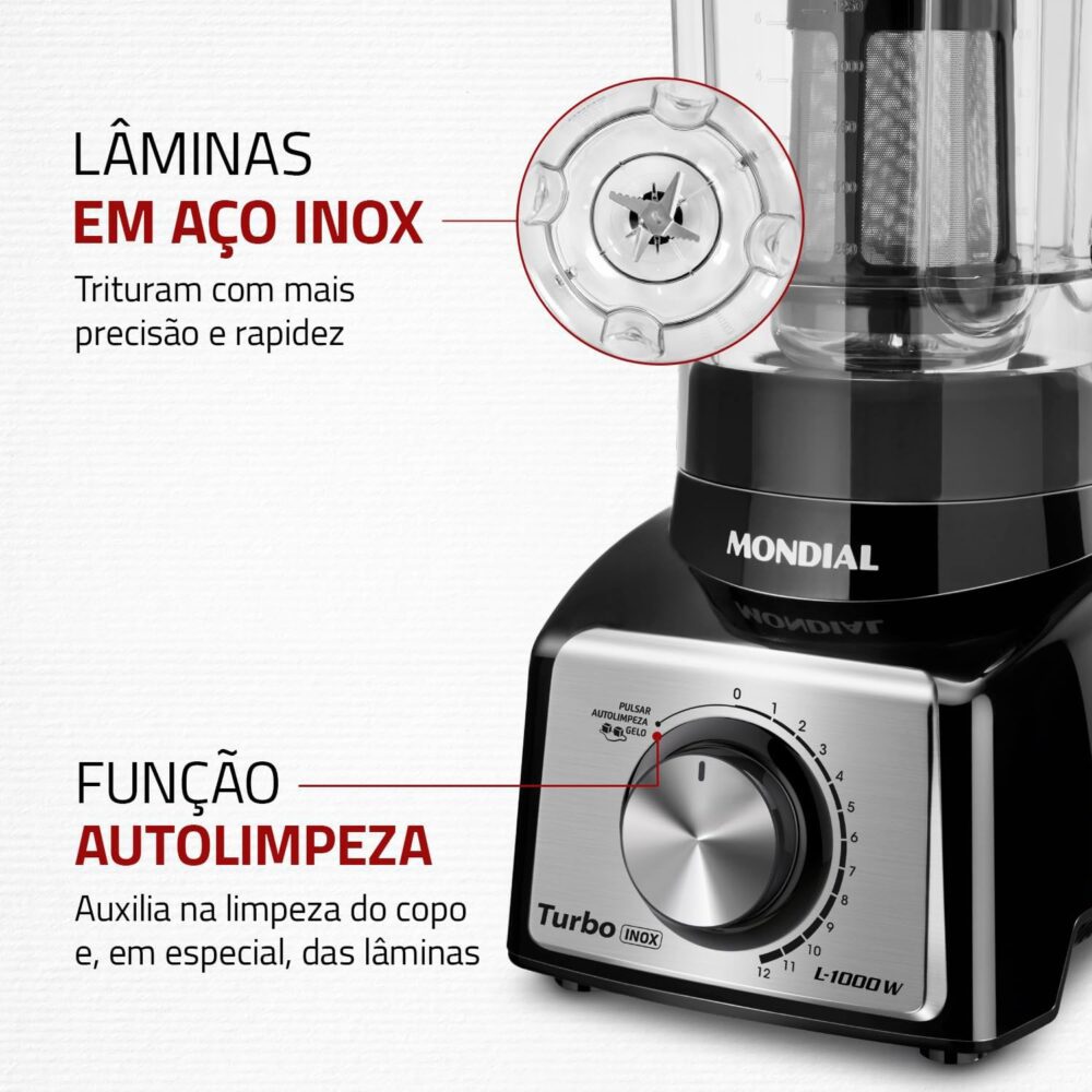 Liquidificador Turbo, Mondial, Preto/Inox, 1000W, 220V - L-1... - Image 6