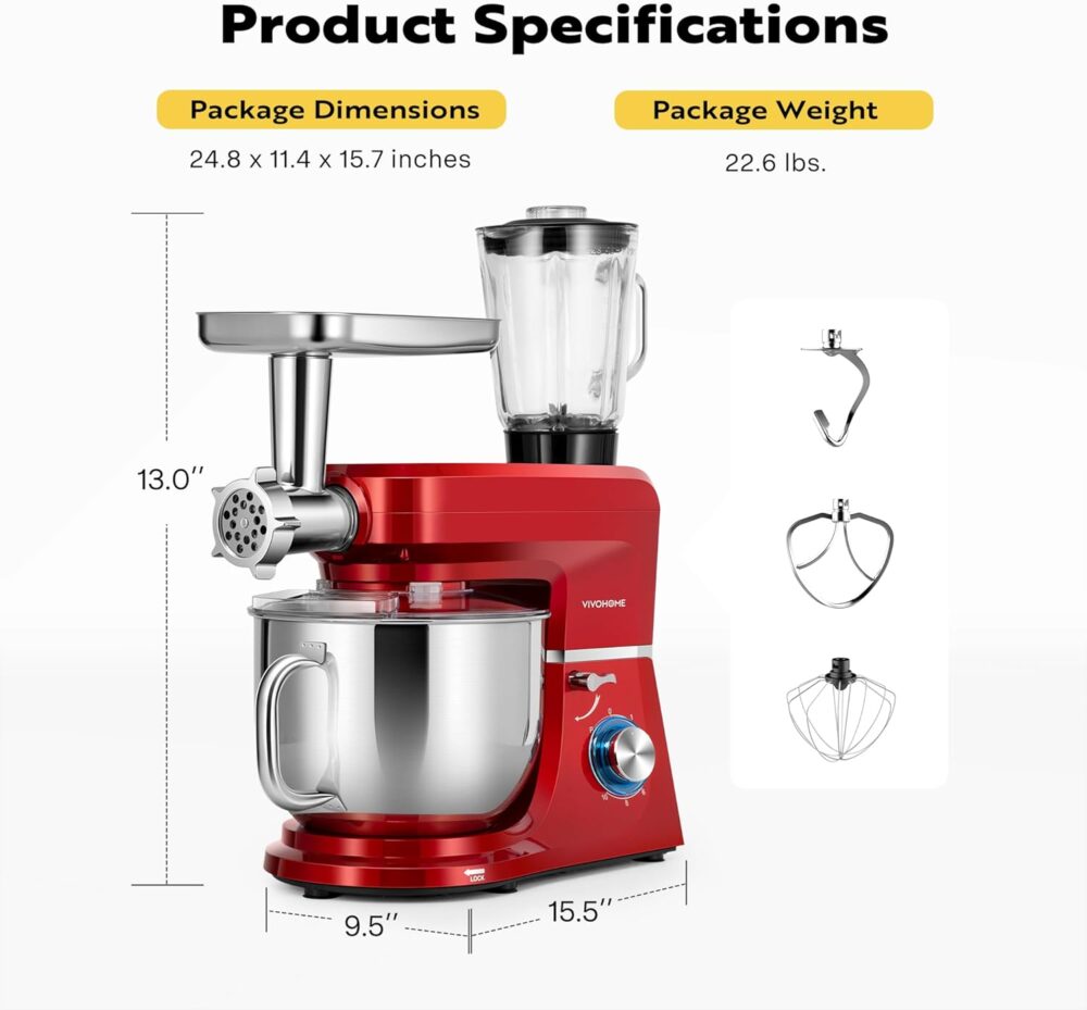 VIVOHOME Batedeira vermelha 6 em 1 de 8,5 litros - Image 7