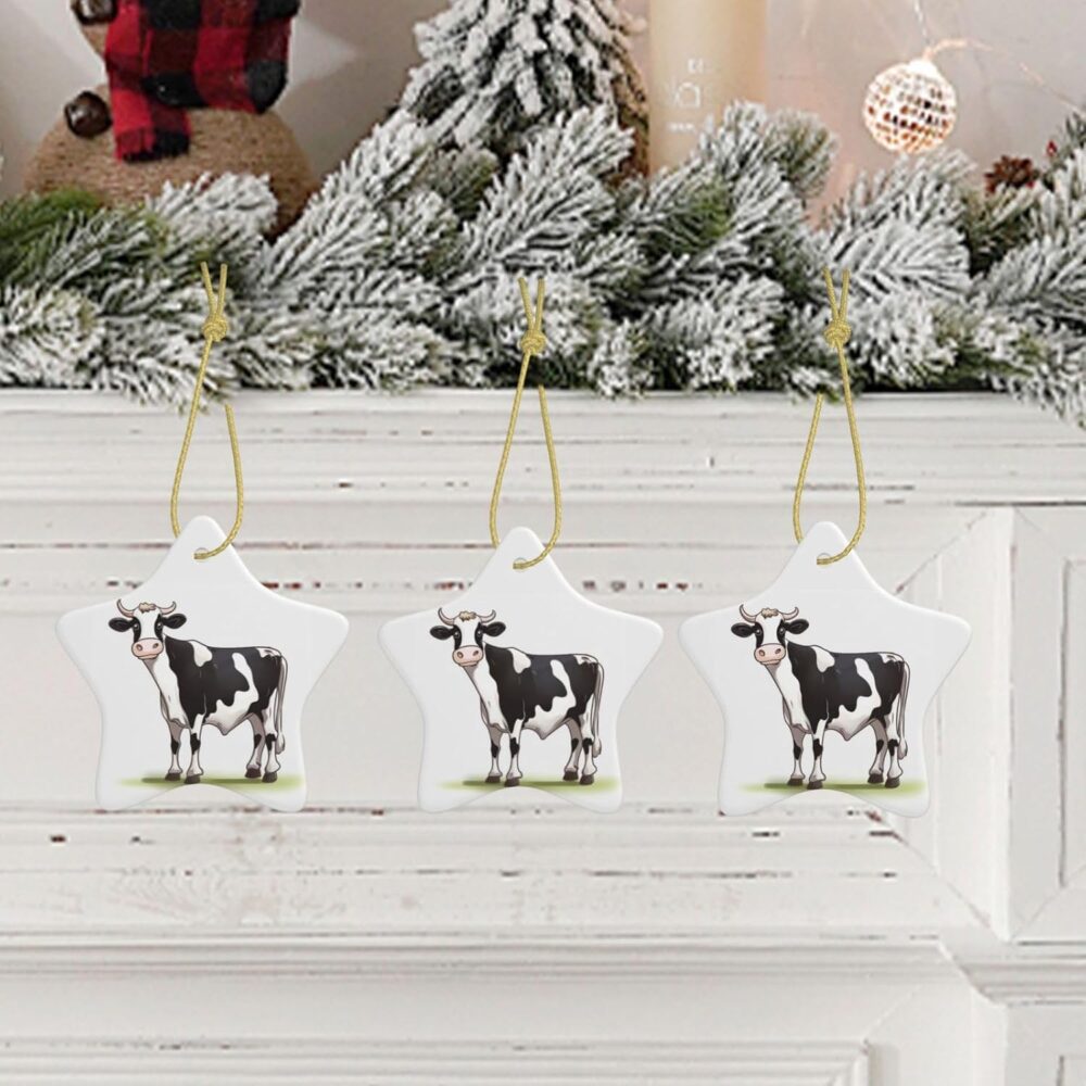 Enfeites de árvore de Natal de cerâmica vaca leiteira, decor... - Image 8