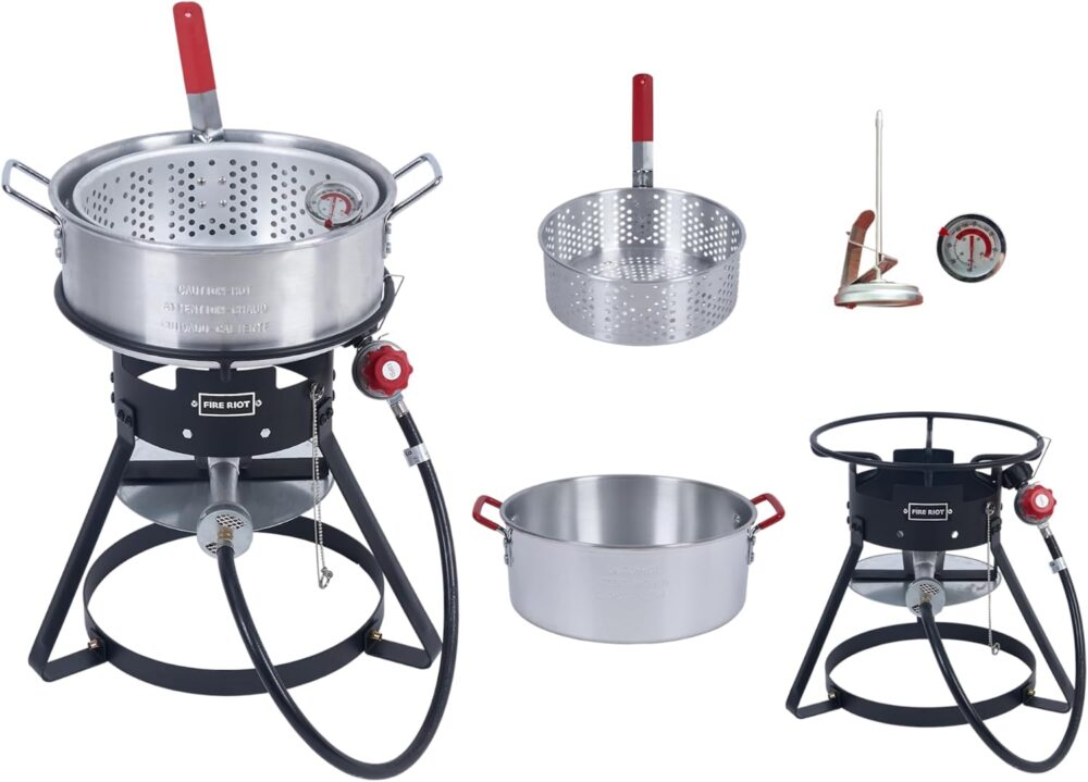 Fire Riot Kit de fritadeira de peixe ao ar livre 10QT – Pane...
