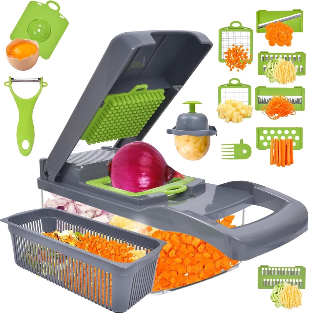 Cortador de legumes cinza 12 em 1 multifuncional para alimen...
