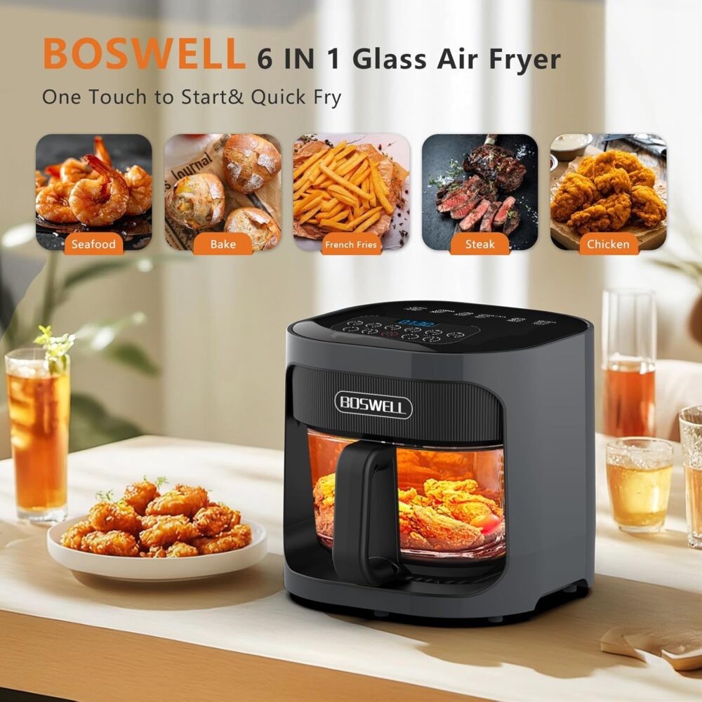 BOSWELL Fritadeira De Ar Vidro 4,5 Qt, 6 Em 1, Não Tóxica, C... | É bom mesmo? Descubra antes de comprar - Image 2