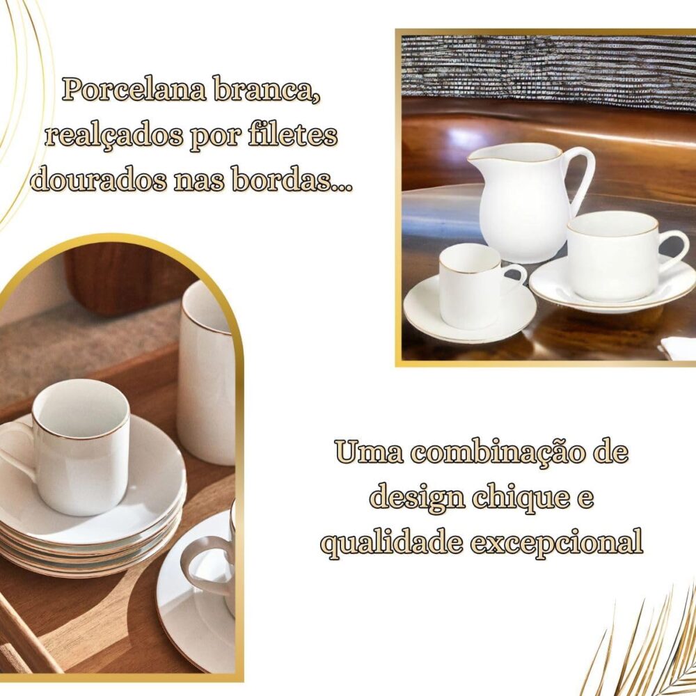 Kit Porcelana 17 Peças – Xícaras de Chá e Café com Pires, Le... - Image 5