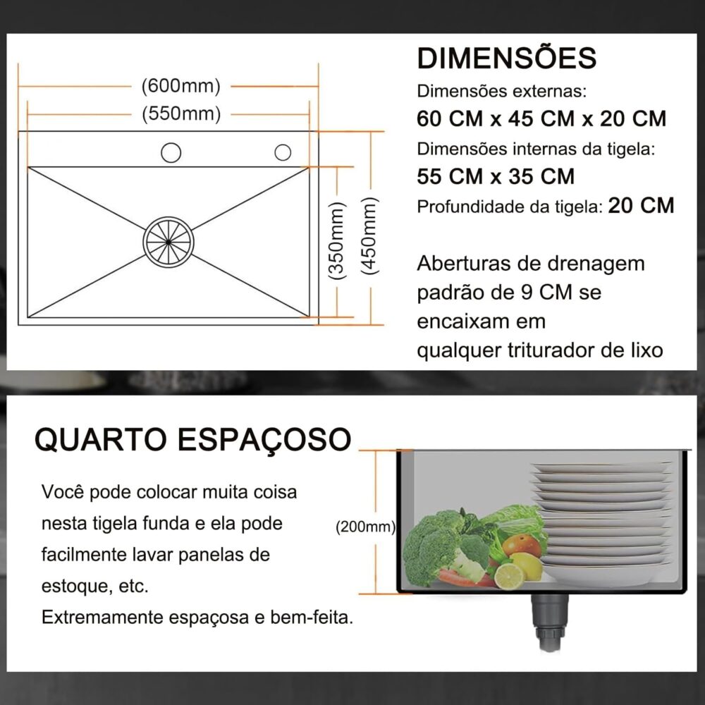 Yesop Cuba De Cozinha Inox Multifuncional Pia Gourmet 60x45c... - Image 5