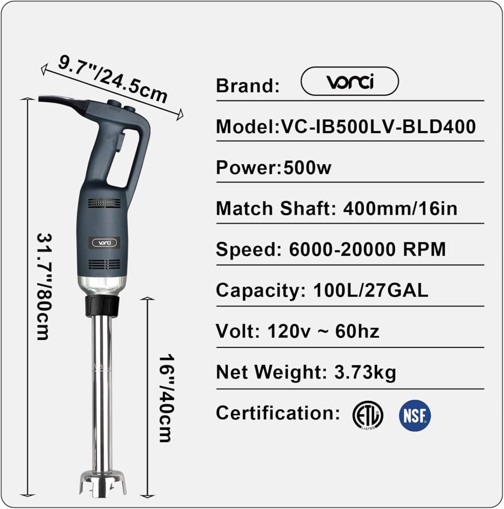VONCI Liquidificador de imersão comercial de 500 W, eixo rem... - Image 5