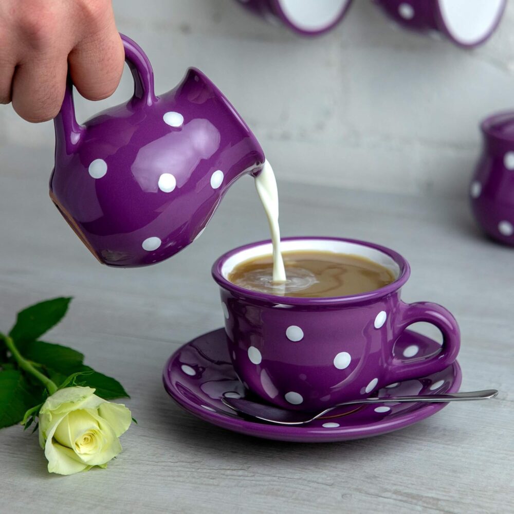 Creme de cerâmica feito à mão roxo e branco, jarro de leite,... - Image 2