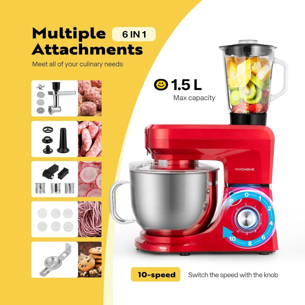 VIVOHOME Batedeira vermelha 6 em 1 de 8,5 litros - Image 3