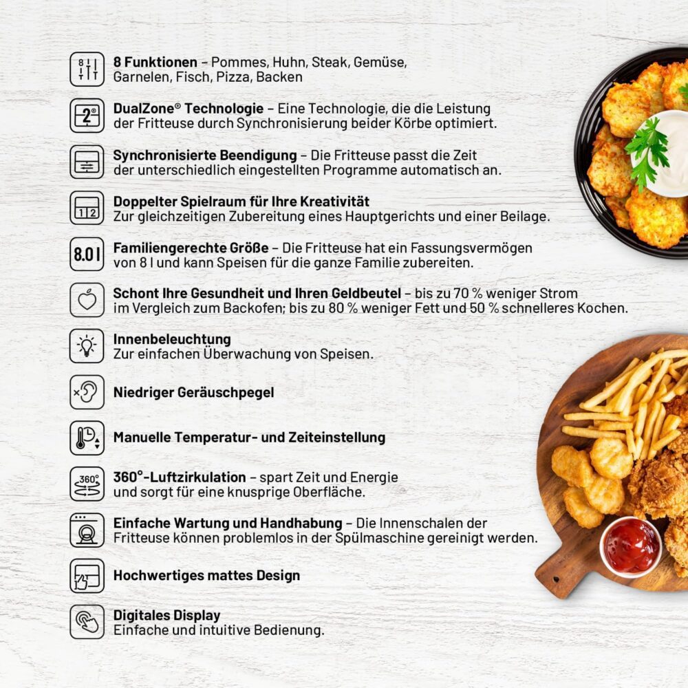 Lauben DualZone® Heißluftfritteuse 8000BC Air Fryer mit zwei... | É bom mesmo? Descubra antes de comprar - Image 6