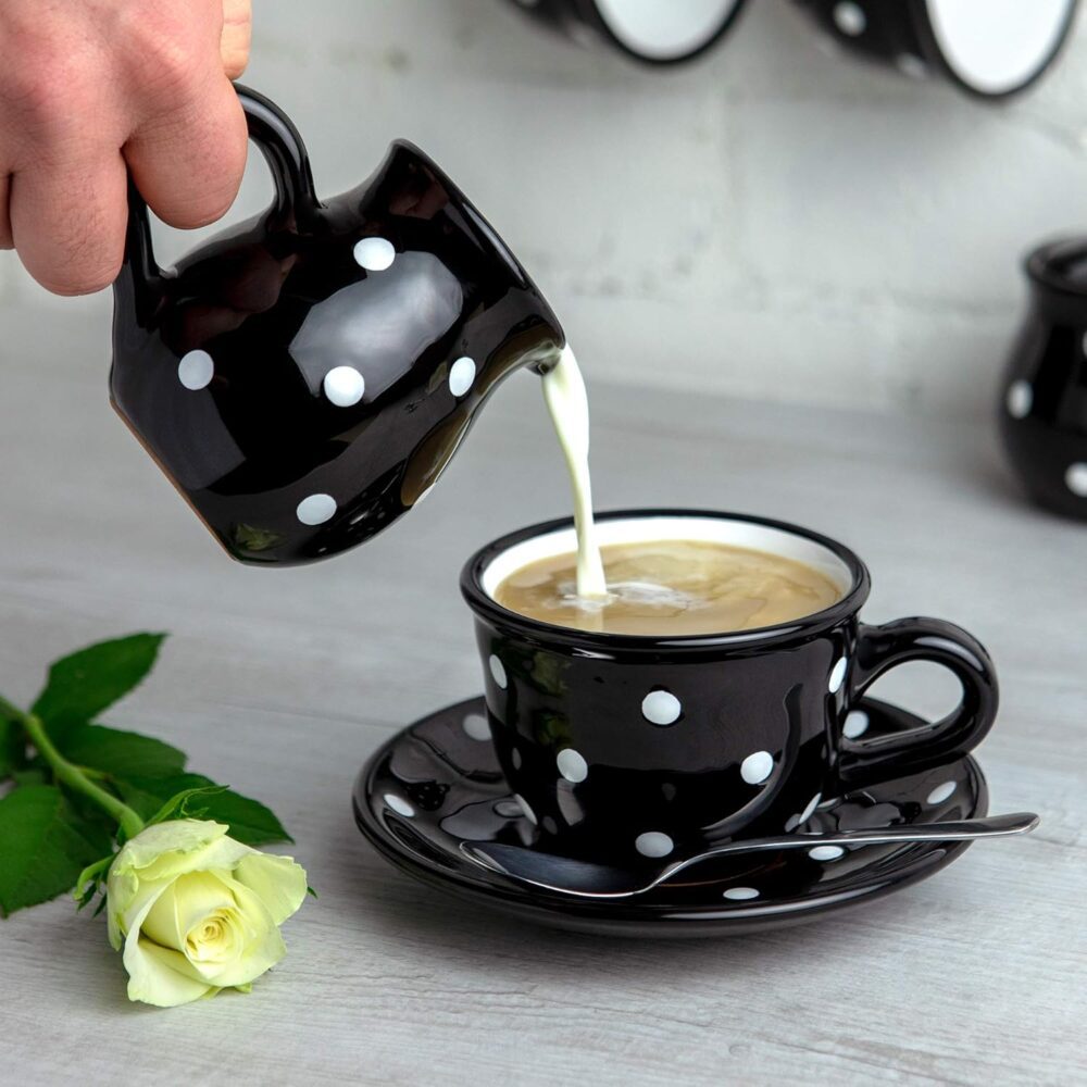 Creme de cerâmica feito à mão, preto e branco, 150 ml, jarro... - Image 2