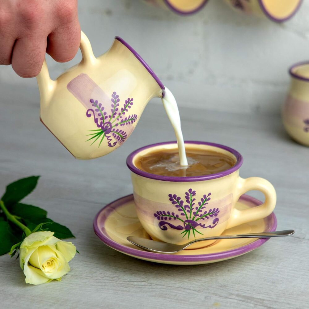 Creme de cerâmica feito à mão lavanda floral roxo e creme pe... - Image 2