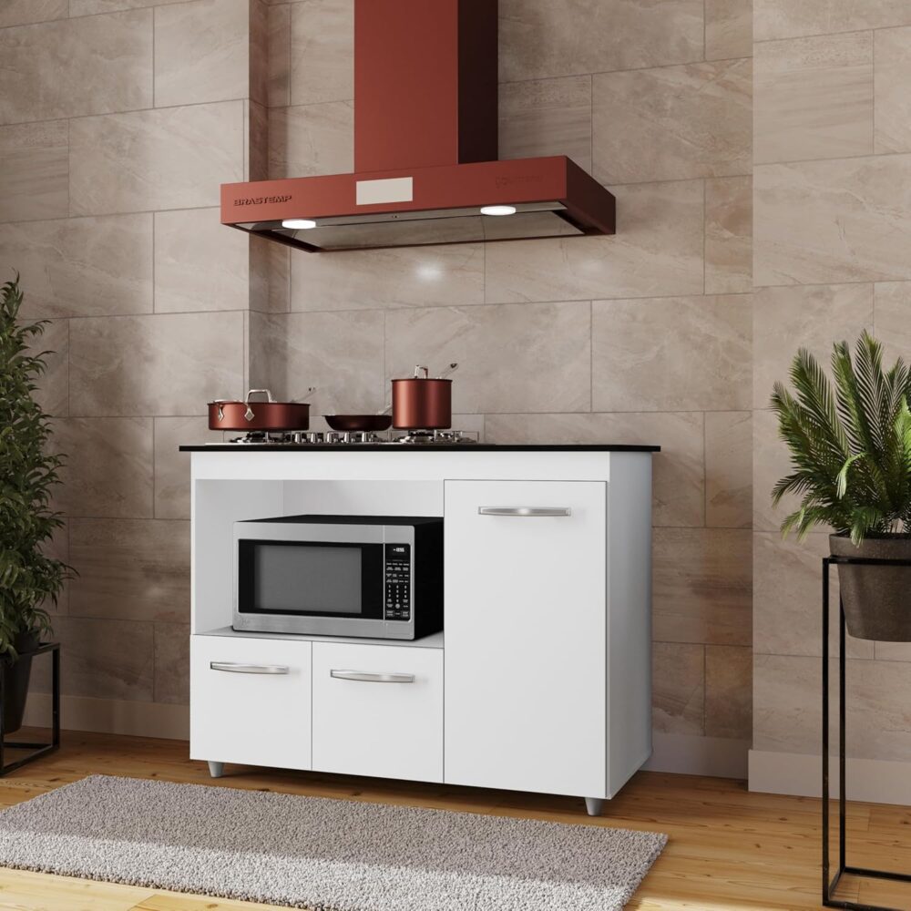 Armário Balcão Ana Para Cooktop 4 Bocas 3 Portas Branco - Image 2