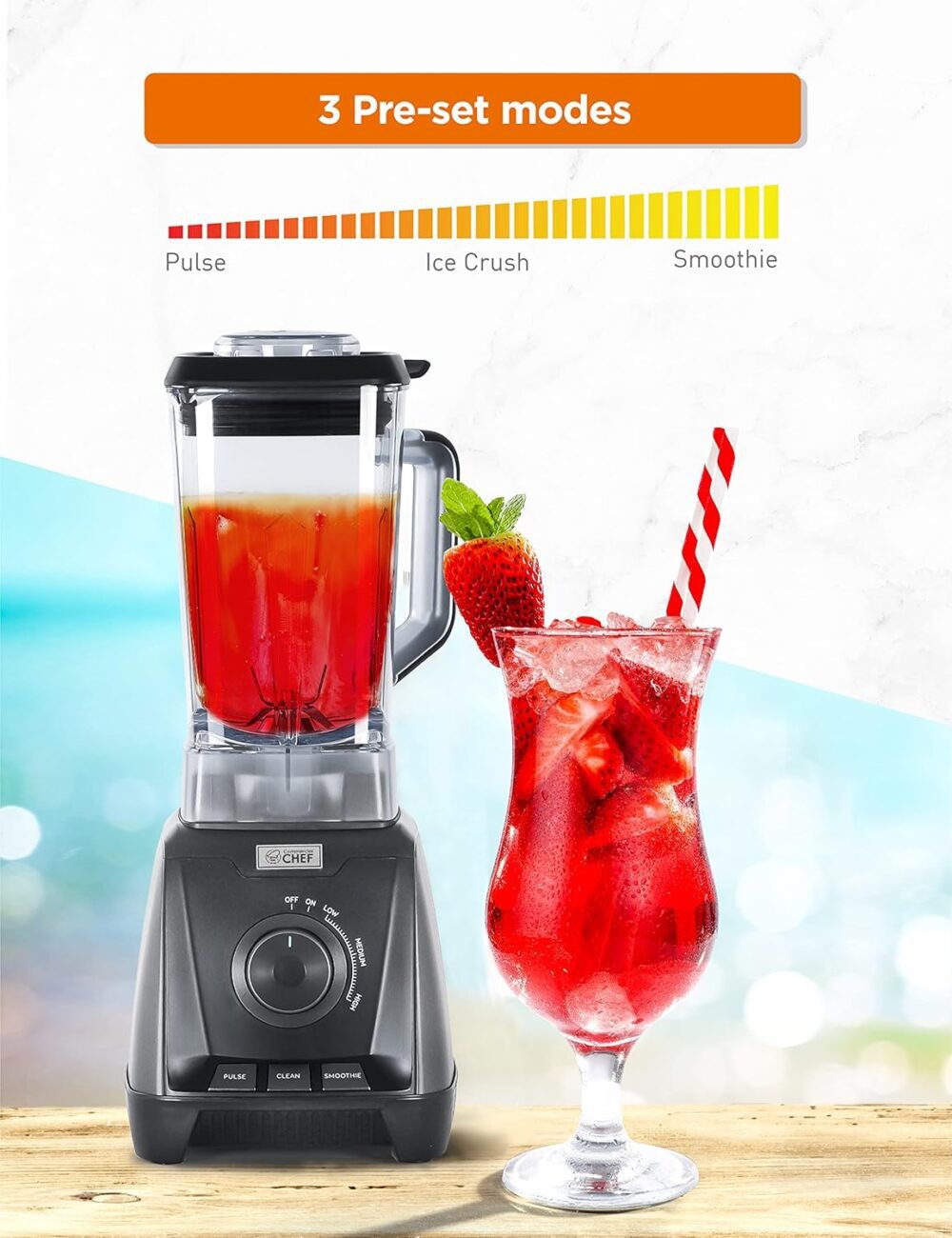 COMMERCIAL CHEF Liquidificador de alta potência de 1,5 L - Image 3