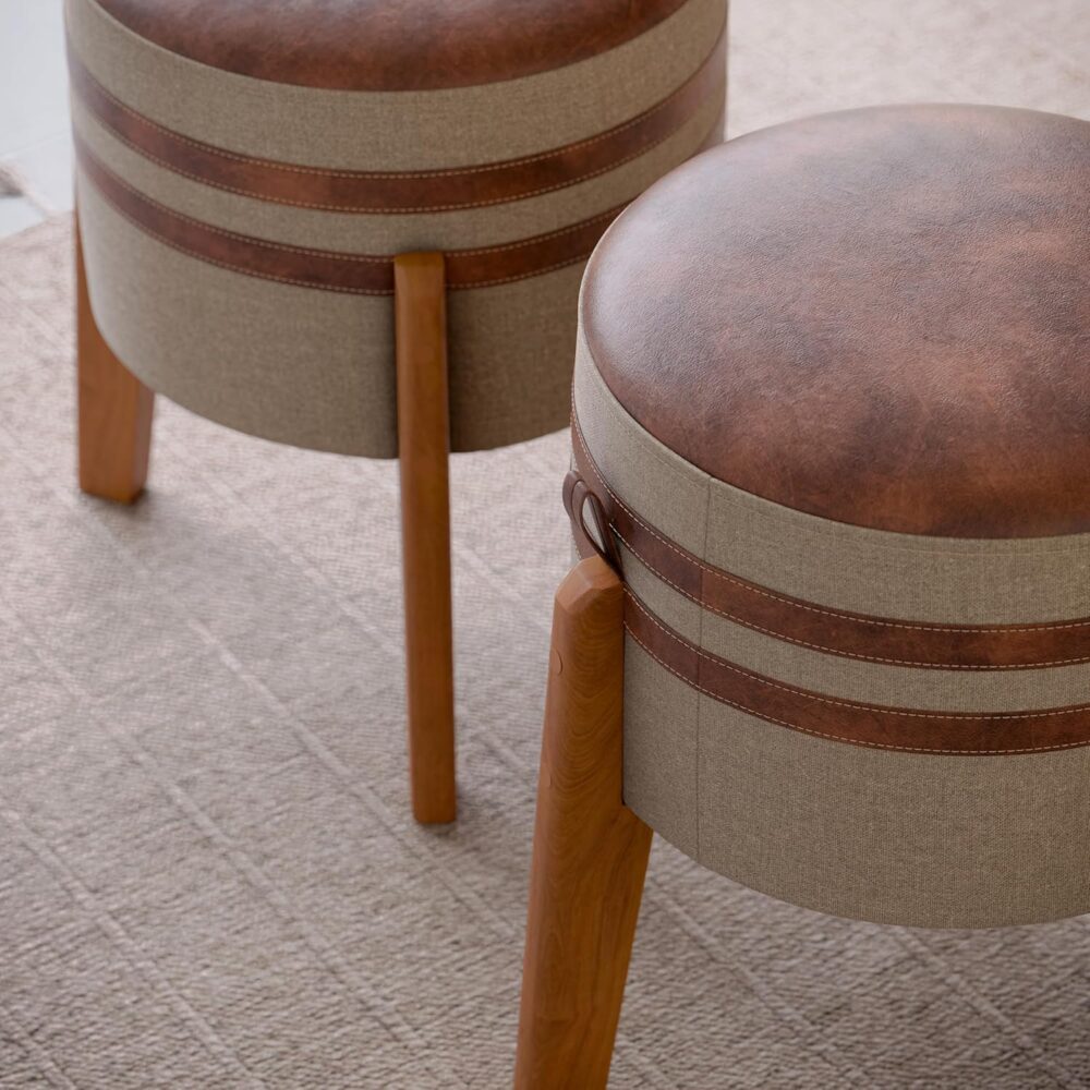 Conjunto 2 Puff,Puf Banqueta sala redondo pés em madeira -Lu... - Image 2