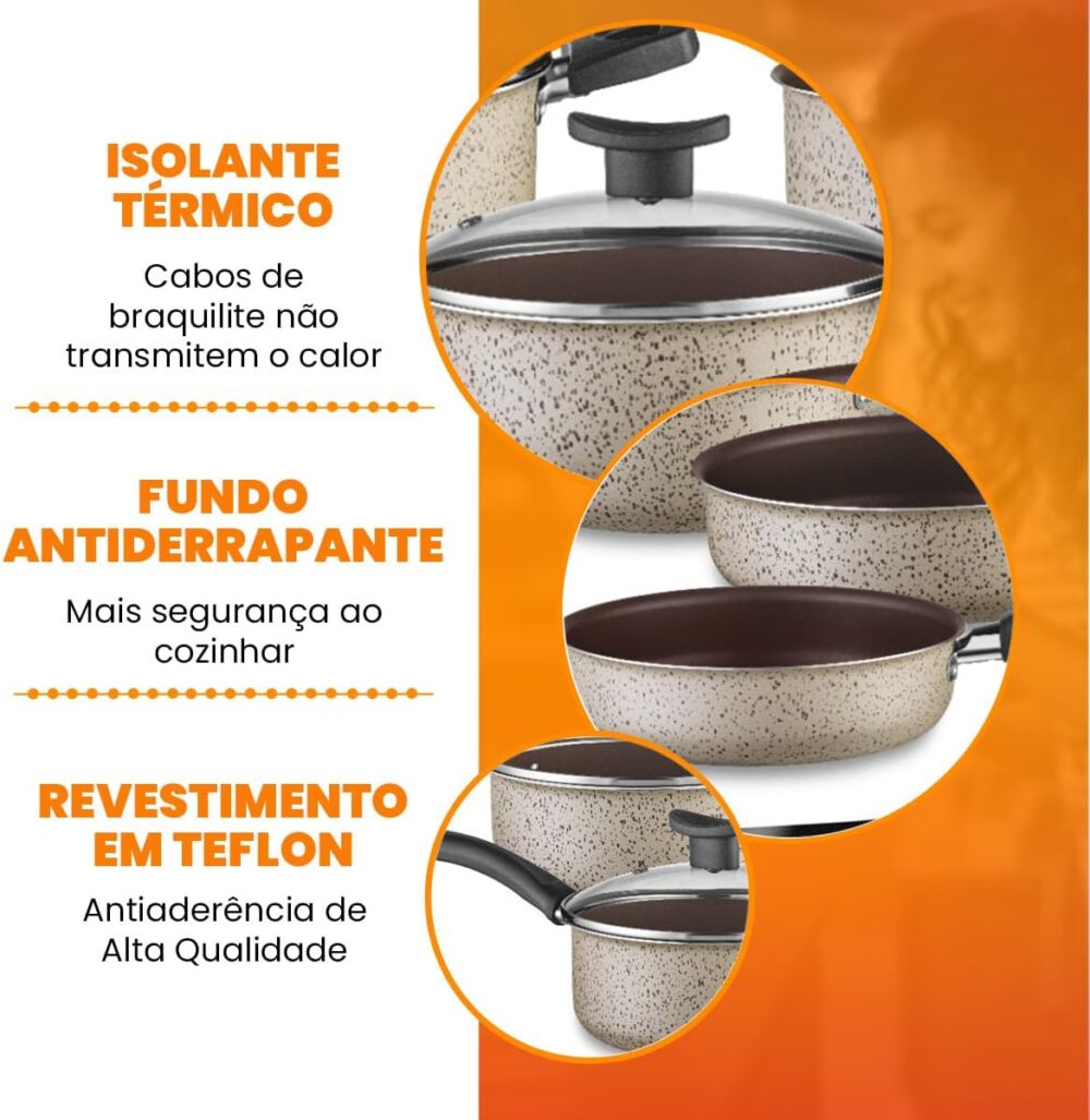 Conjunto De Panelas Antiaderente 10 Peças Teflon Linha Capp... - Image 3