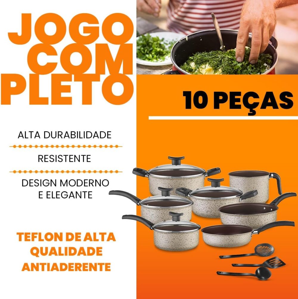 Conjunto De Panelas Antiaderente 10 Peças Teflon Linha Capp... - Image 4