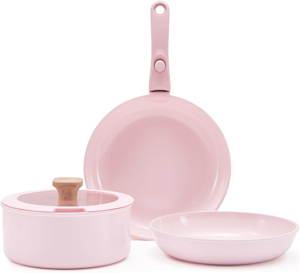HAUSFRAU Conjunto De Panelas E Frigideiras Rosa Com Alça Rem...