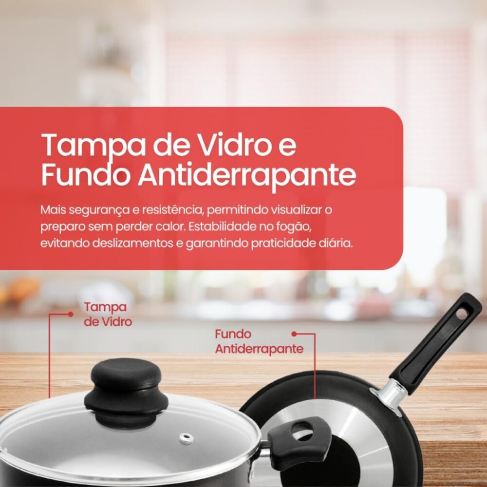 Conjunto De Panelas Preto Teflon Antiaderente 5 Peças - Image 3