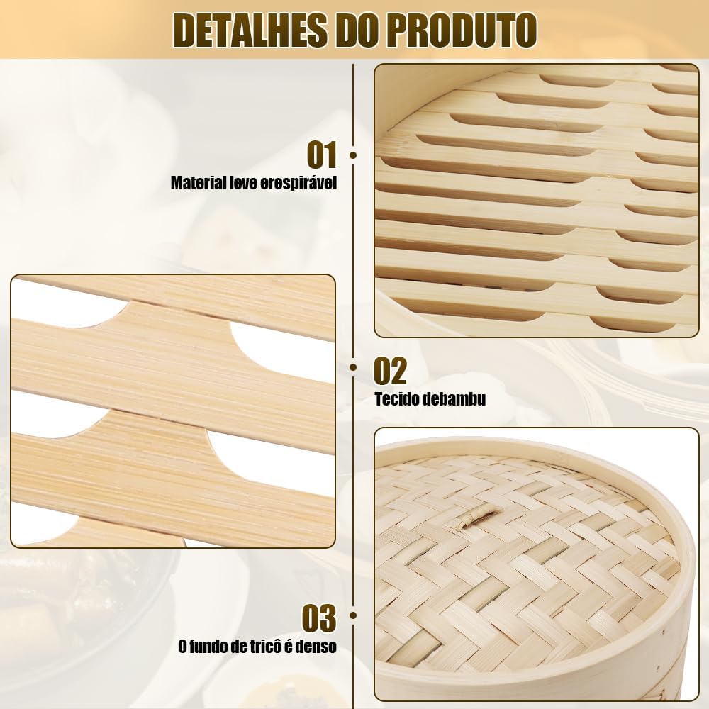 Panela de Bambu Vaporeira, Vaporizador de Alimentos Dim Sum ... - Image 4