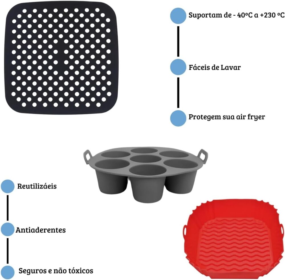Kit 5 Forma Forro Silicone Air Fryer Forno Microondas Tapete... | É bom mesmo? Descubra antes de comprar - Image 3