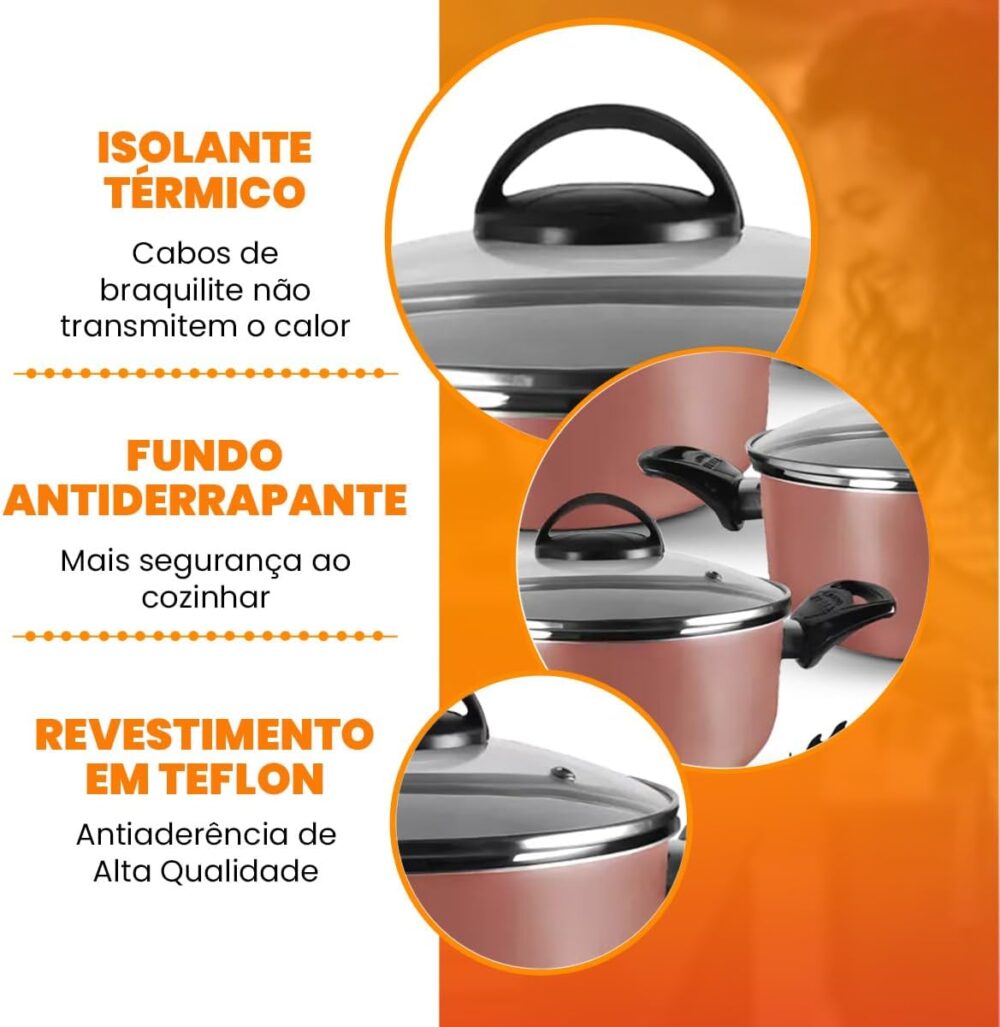 Jogo De Panelas 5 Peças Alumínio Antiaderentes Rosé - Image 3