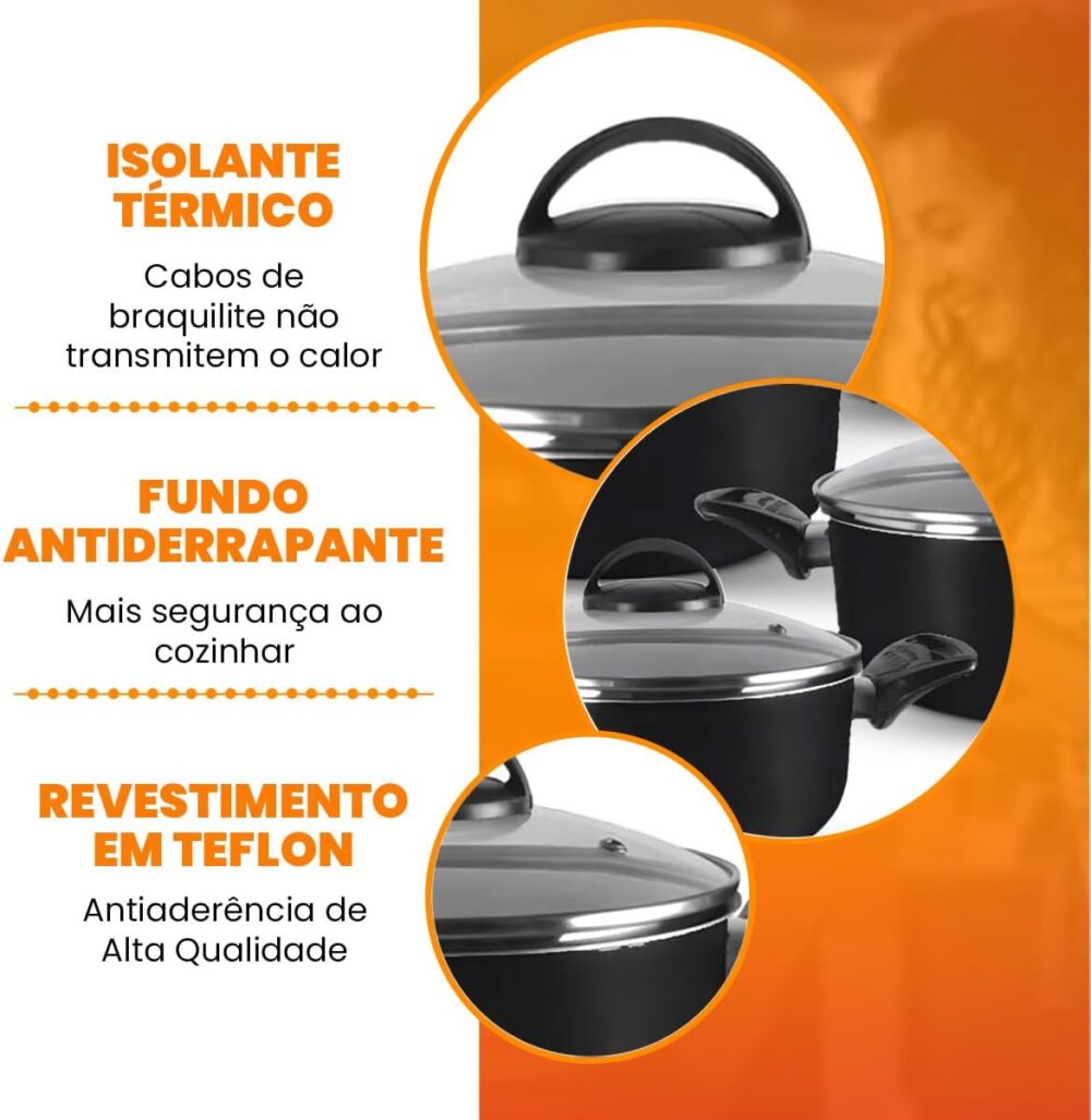 Jogo De Panelas 5 Peças Alumínio Antiaderentes Preto - Image 2