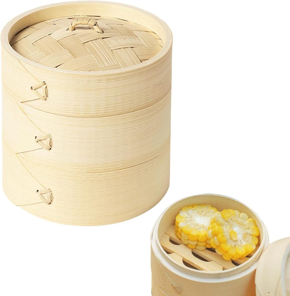 Vaporizador de bambu - Steamer com alças laterais para cozin...