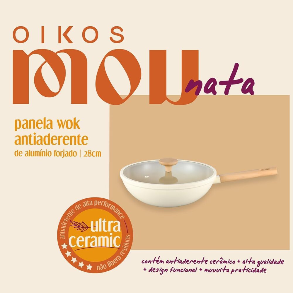 Oikos - Panela Wok Antiaderente Ultra Ceramic 28cm para Fogã... - Image 3