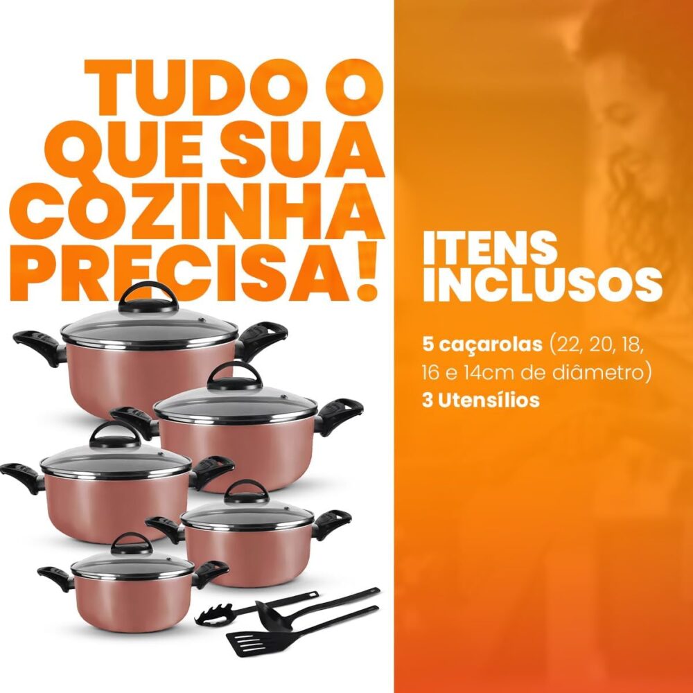 Jogo De Panelas 5 Peças Alumínio Antiaderentes Rosé - Image 5