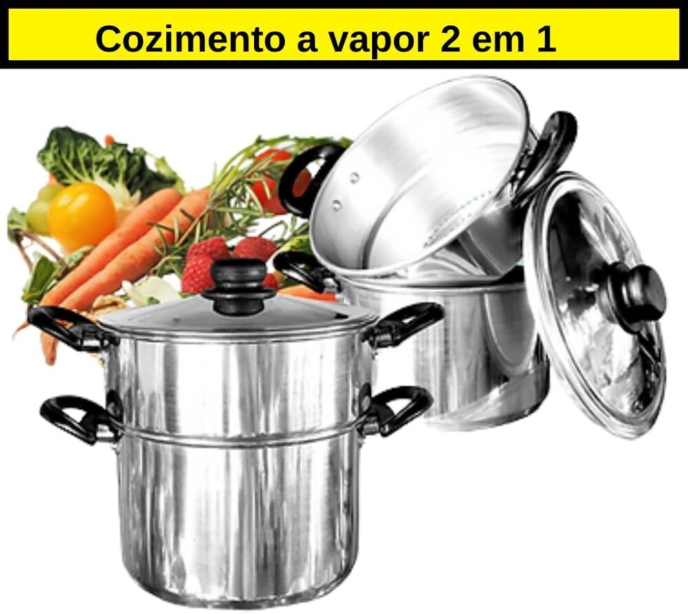 Panela 2 Em 1 Cozimento Vapor Banho Maria Em Aluminio Polido... - Image 3