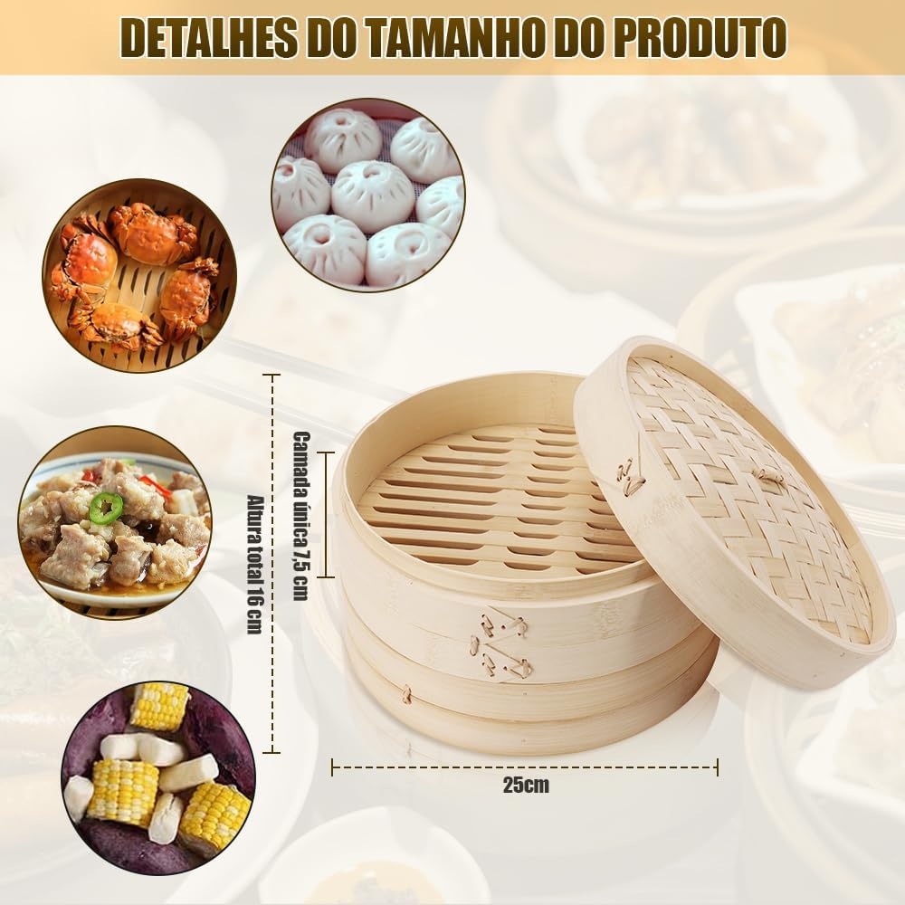 Panela de Bambu Vaporeira, Vaporizador de Alimentos Dim Sum ... - Image 6