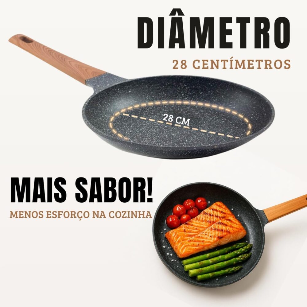 Frigideira Antiaderente 28cm Cabo Amadeirado Revestimento Te... - Image 6