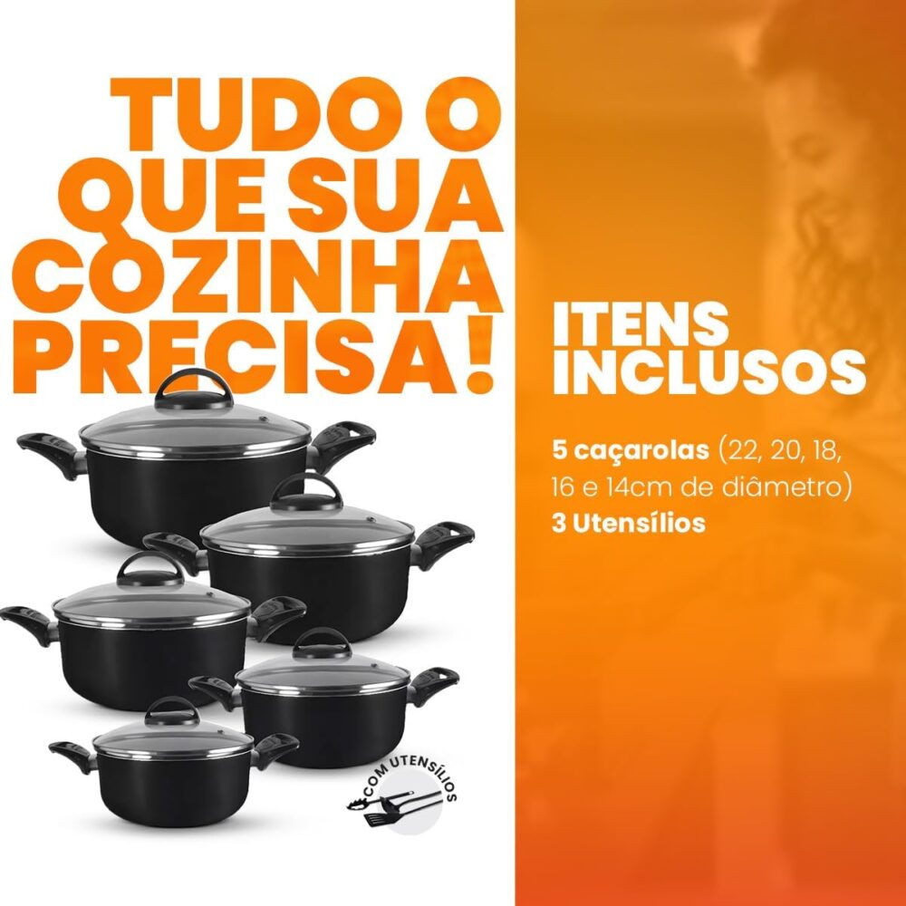 Jogo De Panelas 5 Peças Alumínio Antiaderentes Preto - Image 4