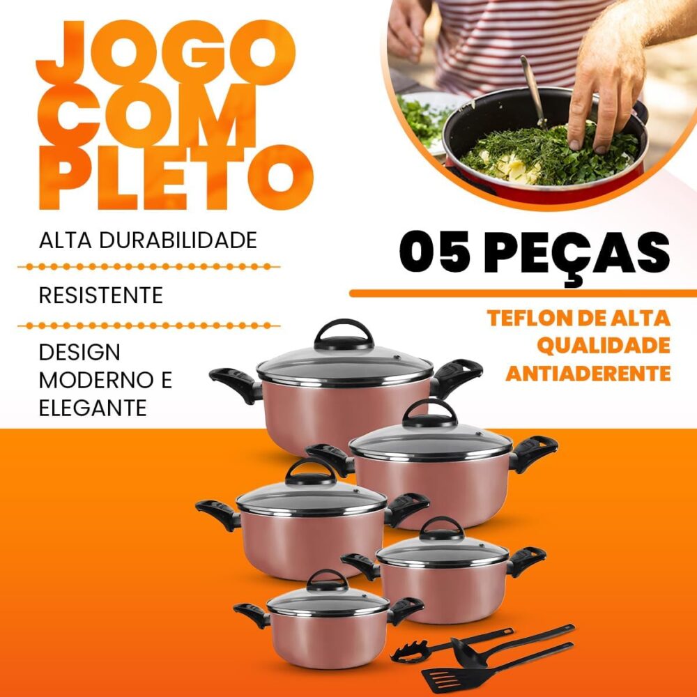 Jogo De Panelas 5 Peças Alumínio Antiaderentes Rosé - Image 4