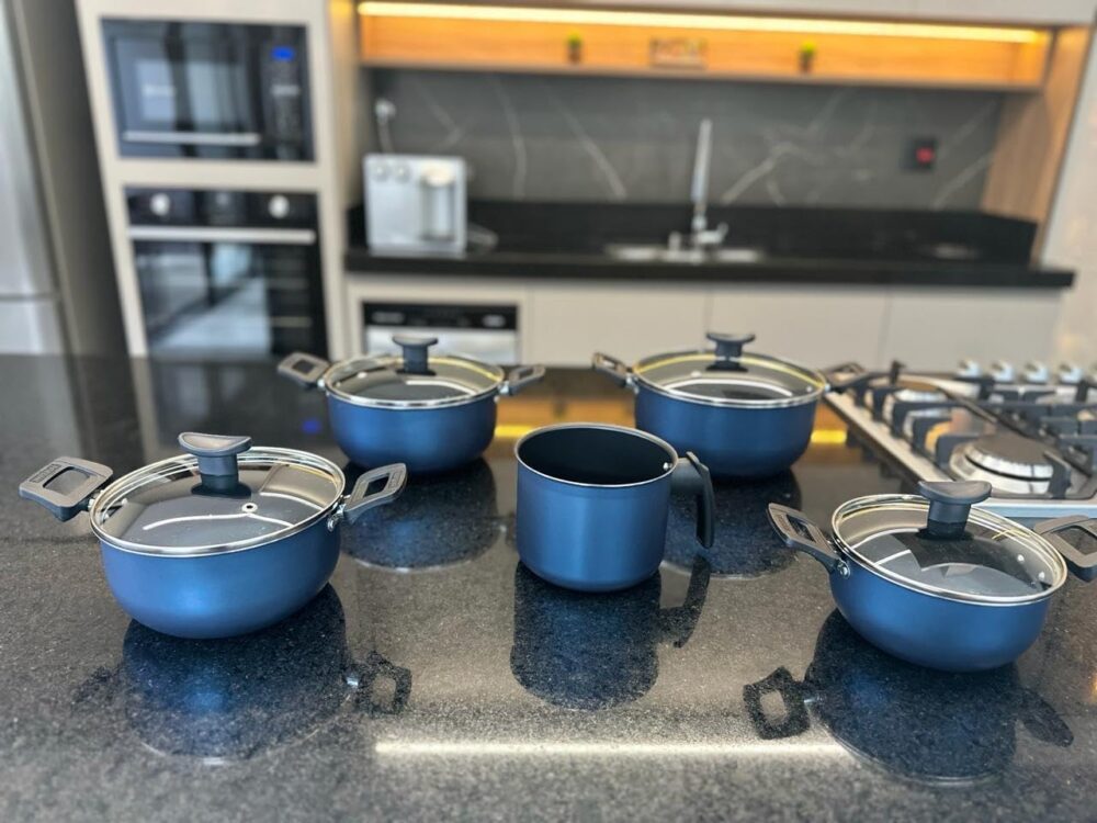 Conjunto D Panela Caçarola Antiaderente Teflon Azul