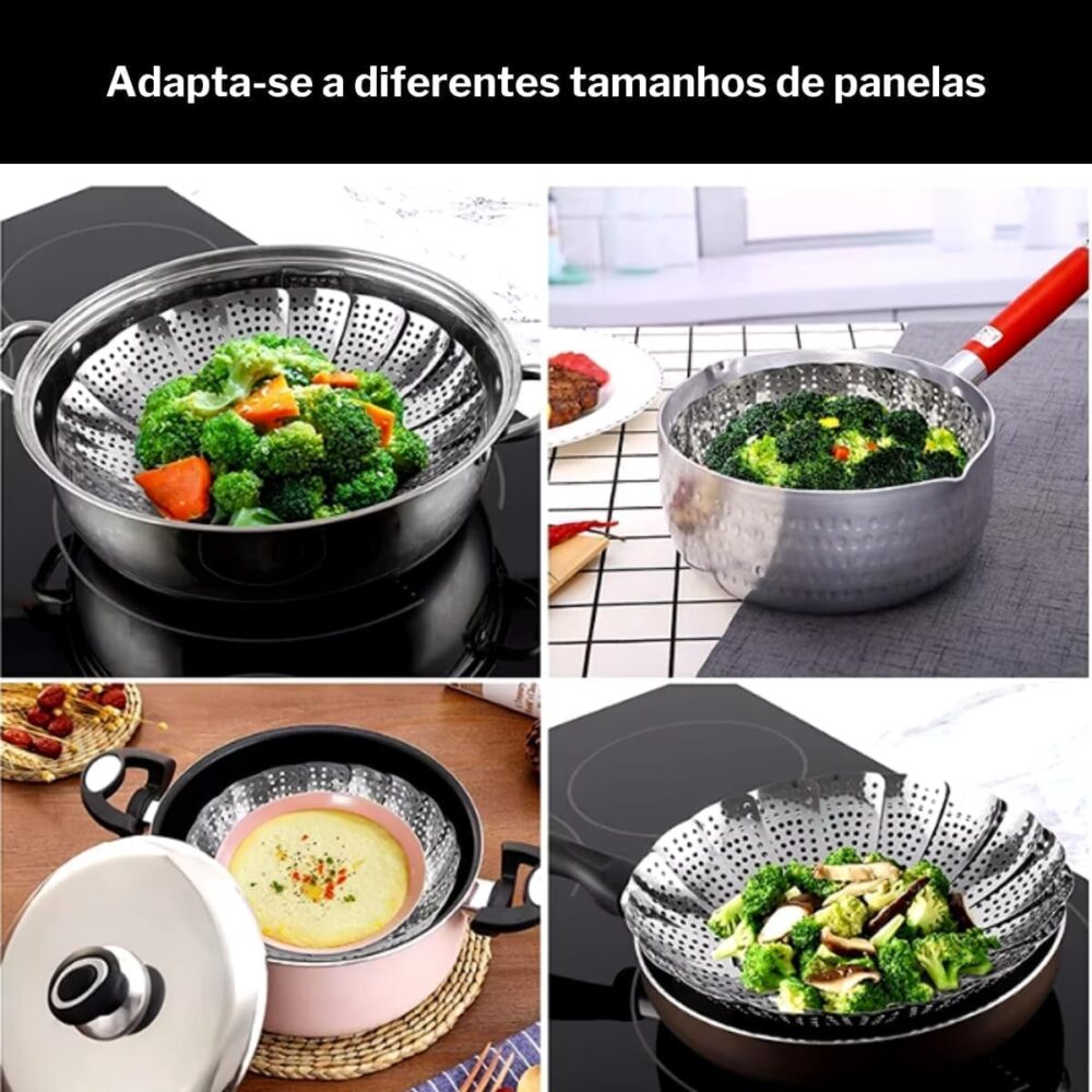 Cesto Cozimento a Vapor Inox Cozinha Legumes na Panela - Image 2